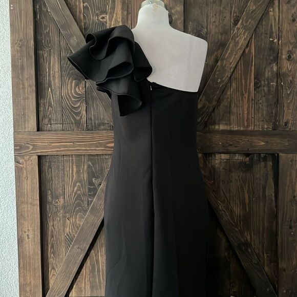 Sexy Sleeveless One Shoulder Ruffle High Split Party Evening Long Formal Dress - Picture 7 of 12